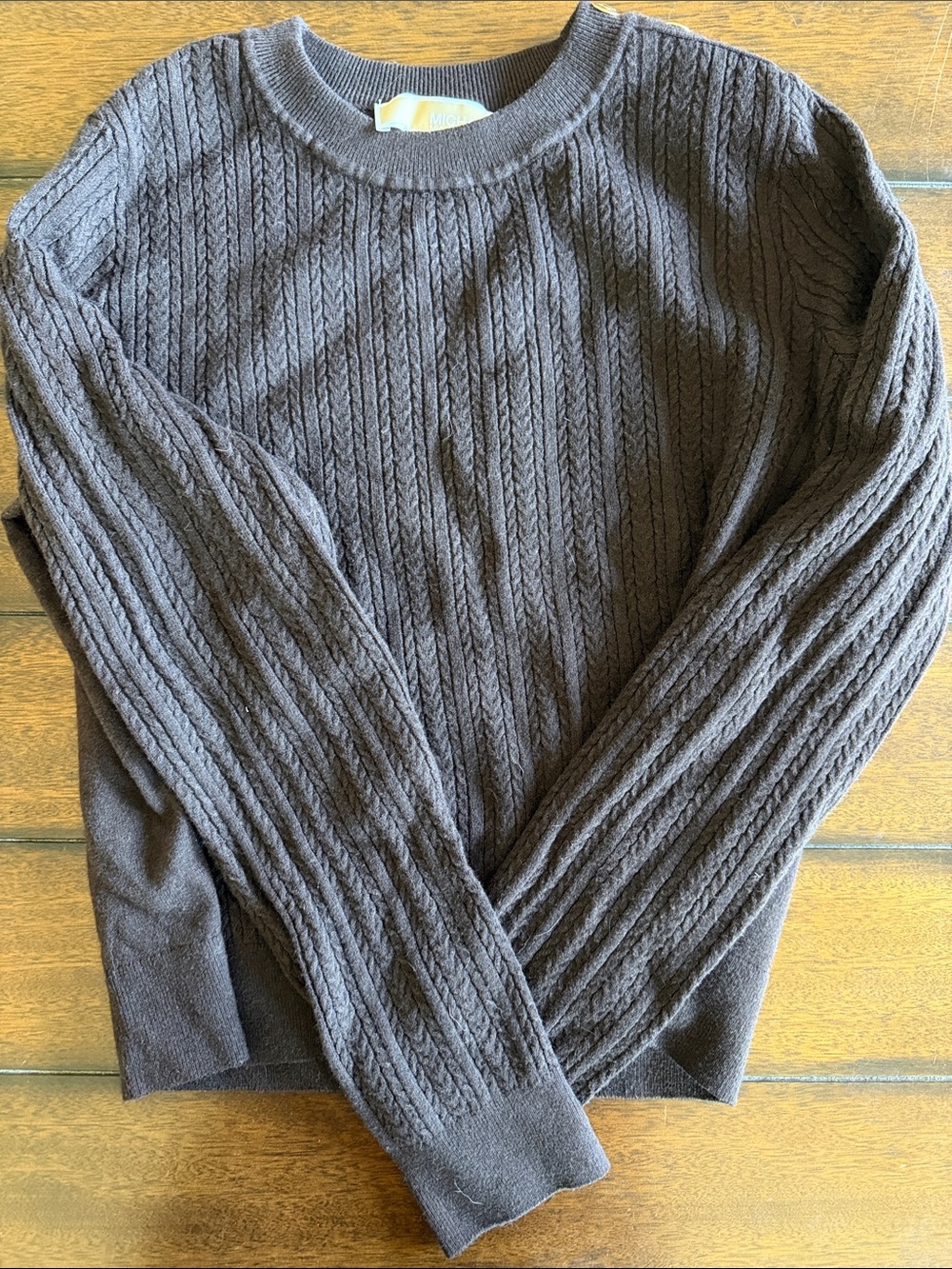 MICHAEL Michael Kors Brown Cable-Knit Crewneck Sweater